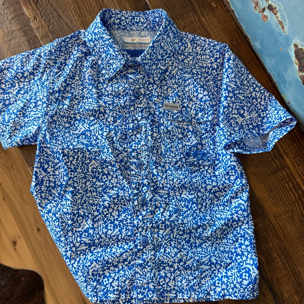 Columbia PFG Boys Swordfish Nautical Patterned Short Sleeve Shirt Size XXS 4/5